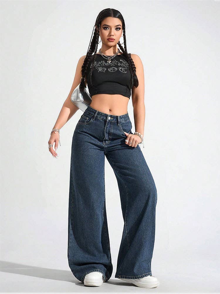 High-waisted floor-length straight-leg pants