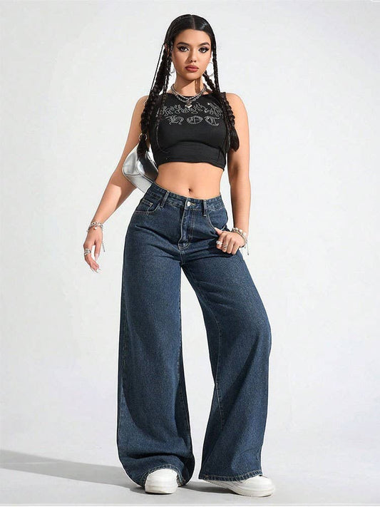 High-waisted floor-length straight-leg pants