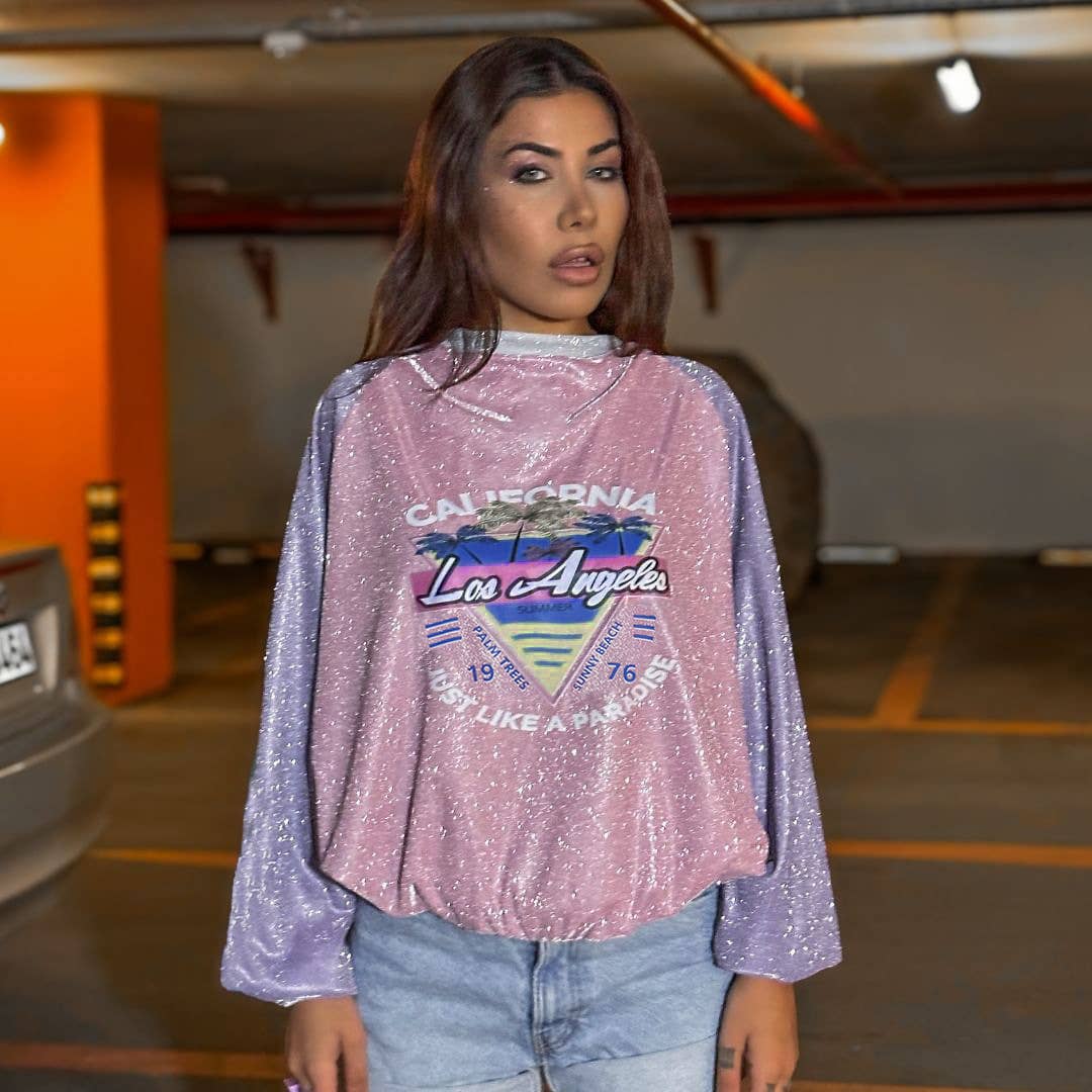 All-in-one glitter color matching printed long-sleeve hoodie