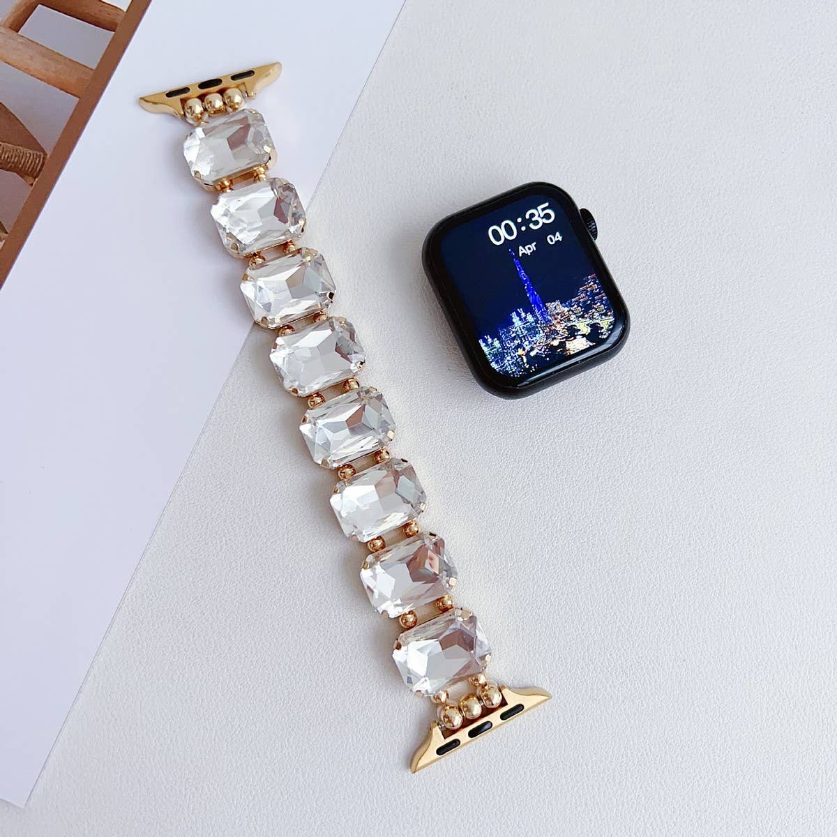 APPLE WATCH 9 RHINESTONE WHITE STONE ELASTIC STRAP_CWASC1561