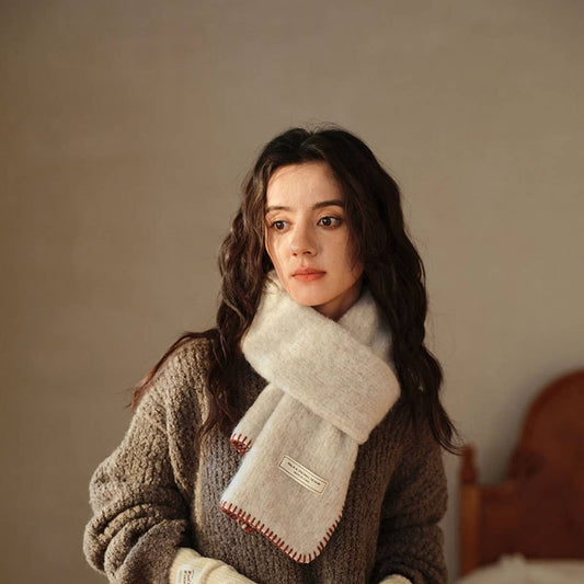 Solid Wool Blend Knit Scarf ??Color-Blocked Trim_CWASC2291