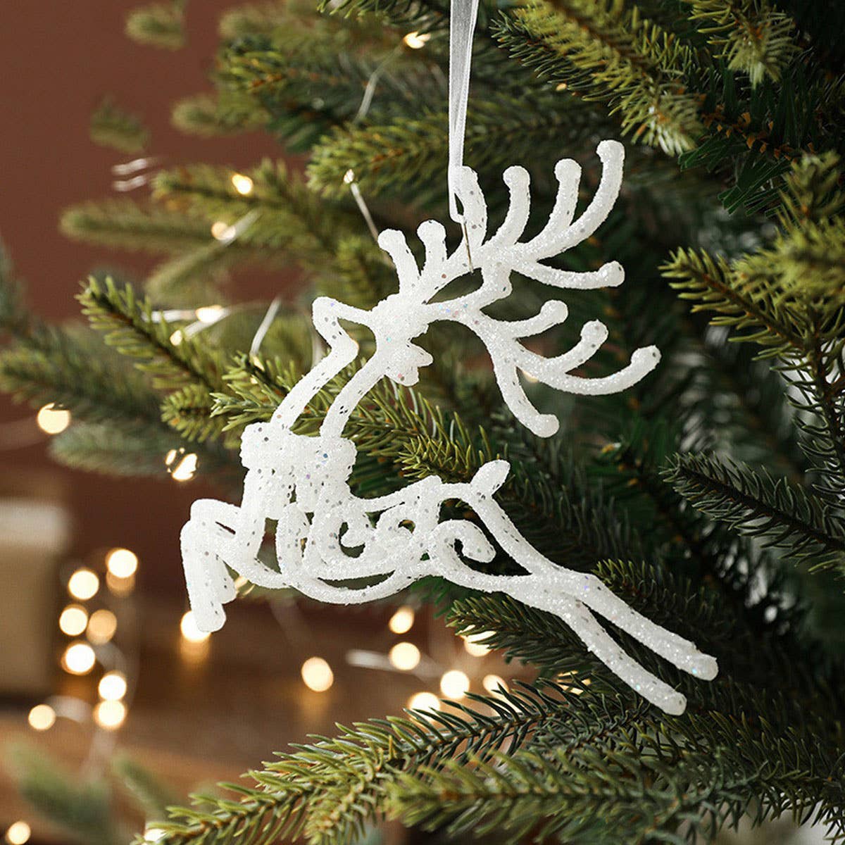 Plastic White Glitter Deer Xmas Tree Hanging Decor_CWMM9783