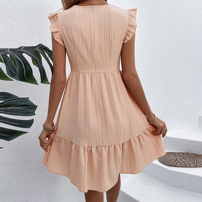 LACE V-NECK SLEEVELESS PEPLUM MID-LENGTH DRESS