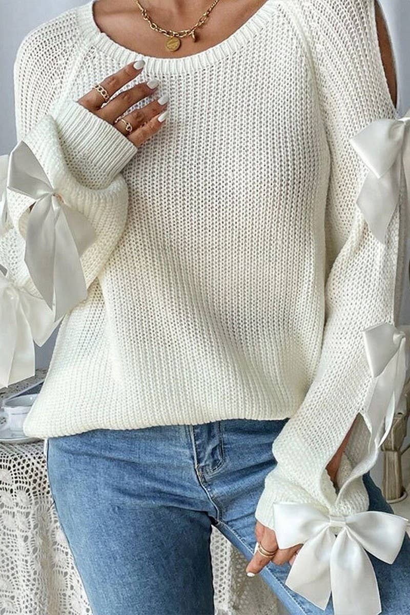 CWOSWL07301_FRENCH STYLE CREWNECK BOW KNIT PULLOVER SWEATER