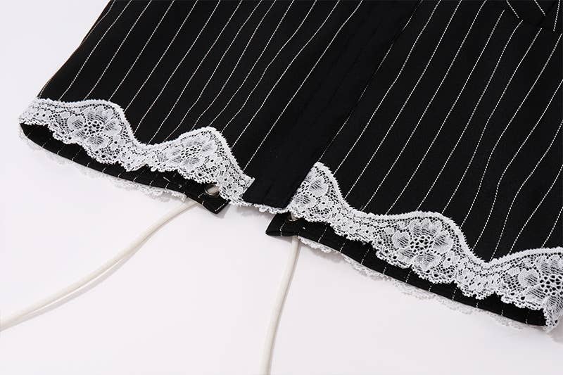 Lace striped color-blocking low-cut halter top