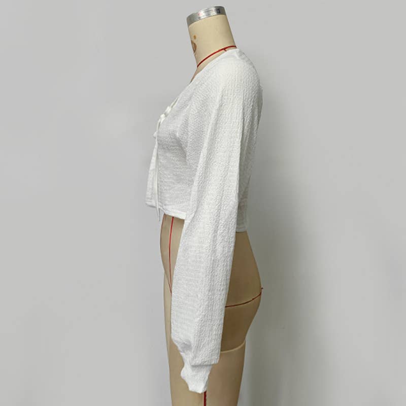 Sheer Puff Sleeve Crop Sun Shirt