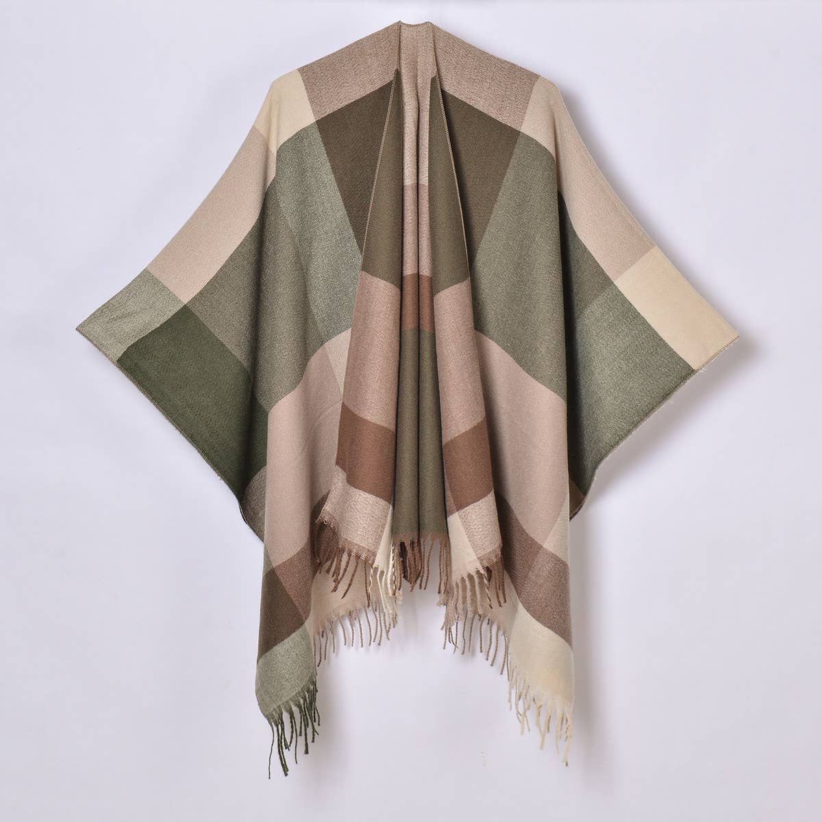 SIMPLE TASSEL MULTI-COLOR LARGE PLAID SHAWL_CWASC0942