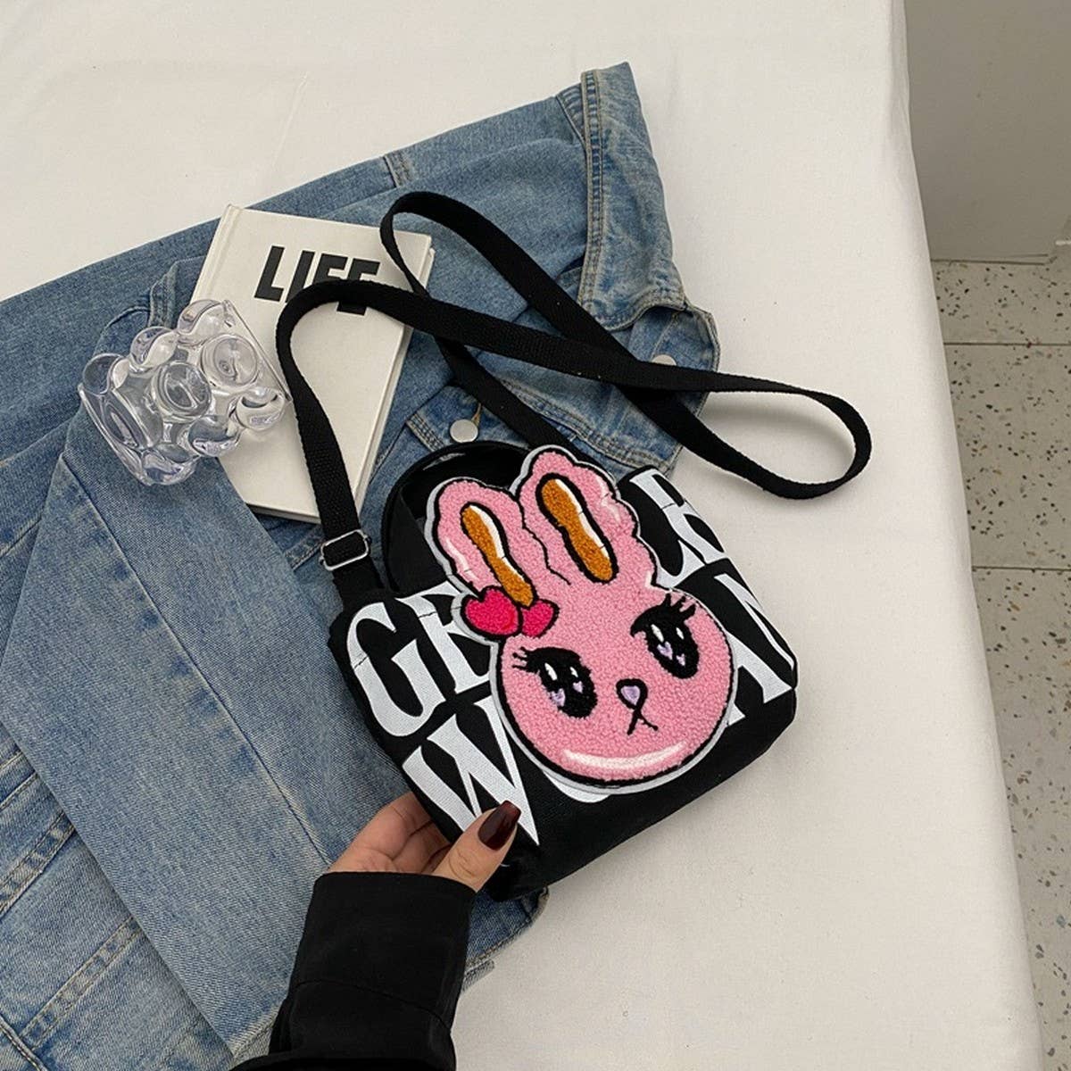 CUTE BUNNY MINI LETTERS PLUSH SHOULDER BAG_CWAB2685