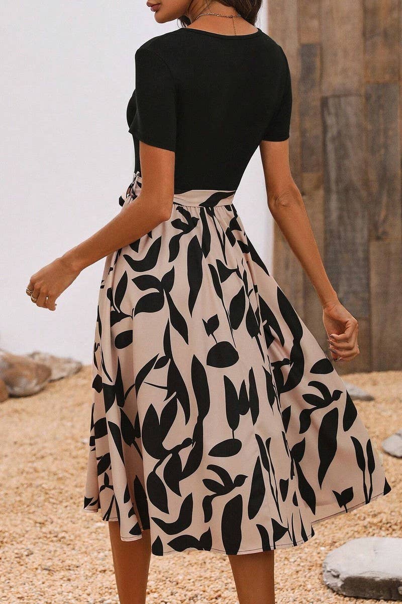 CWDMD4425_PRINTED PATCHWORK SHORT-SLEEVED DRESS