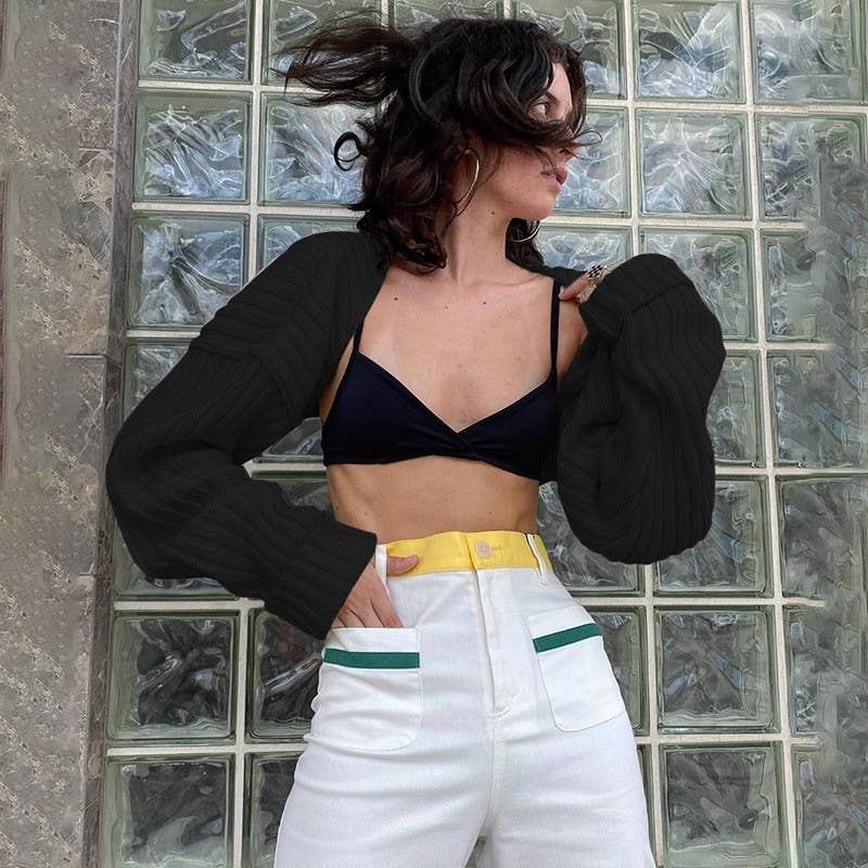 Solid color ultra short long sleeve sweater coat