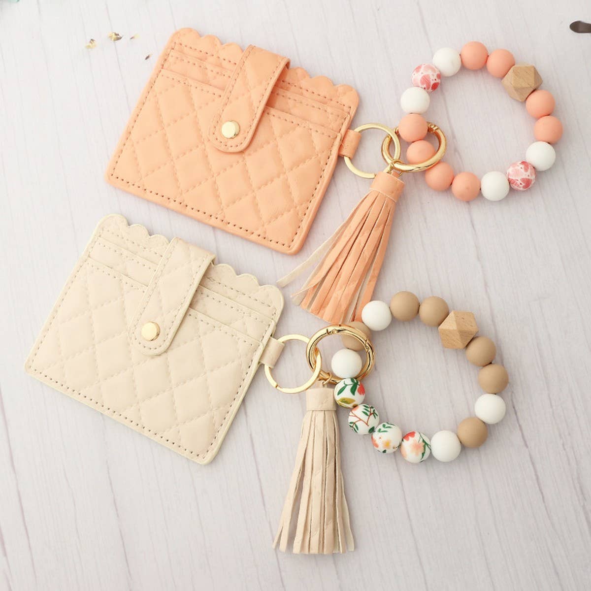 SILICONE BEAD TASSEL BRACELET KEYCHAIN CARD BAG