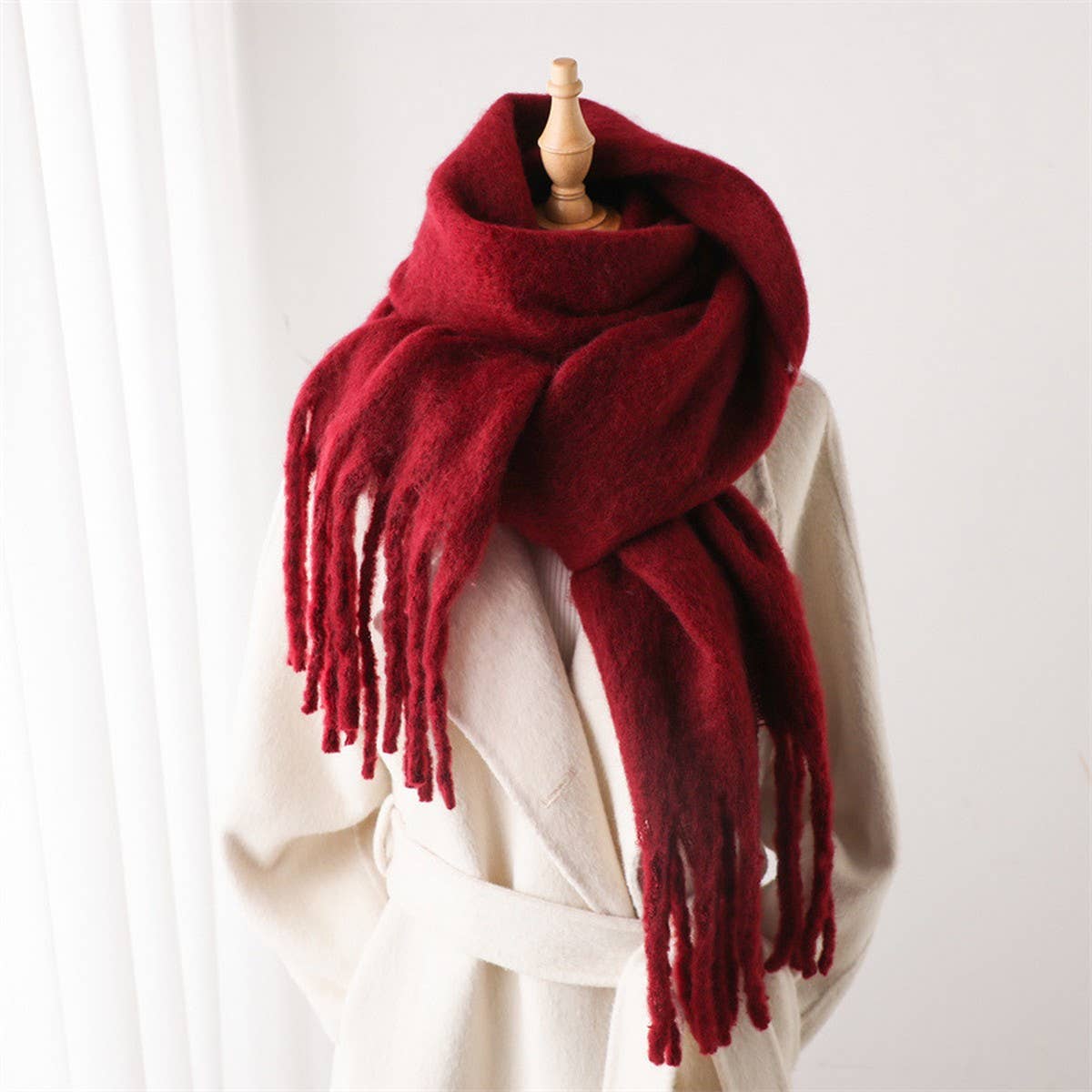 Mohair Tassel Scarf for Winter, Unisex Long Shawl