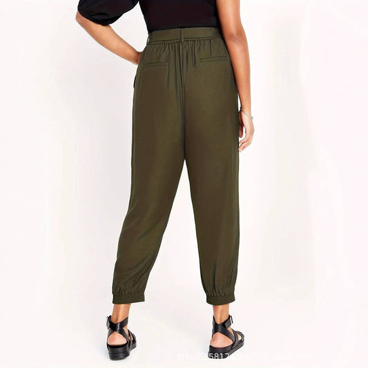 High-waisted solid color casual stylish pants
