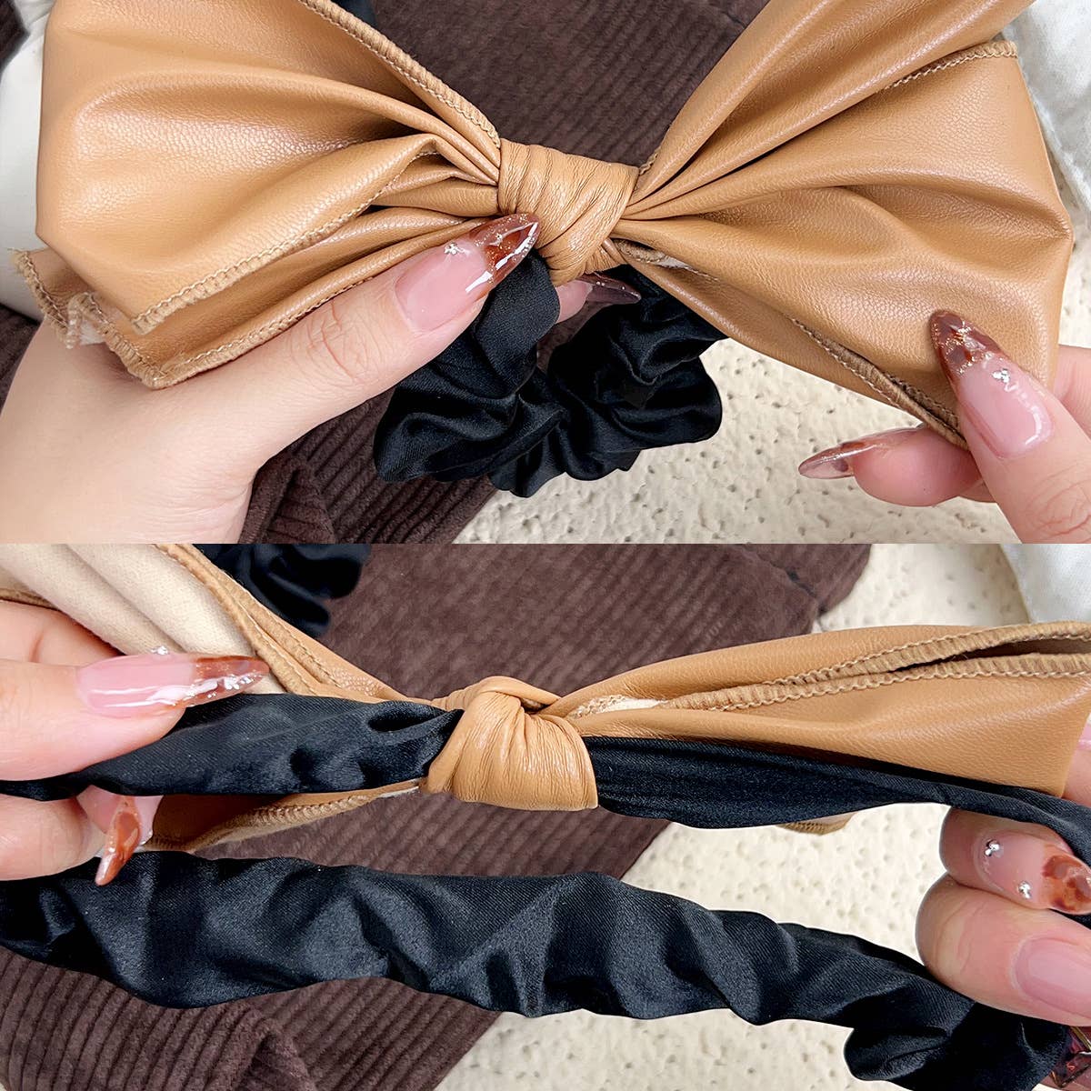 Imitation leather ponytail pleated hair band