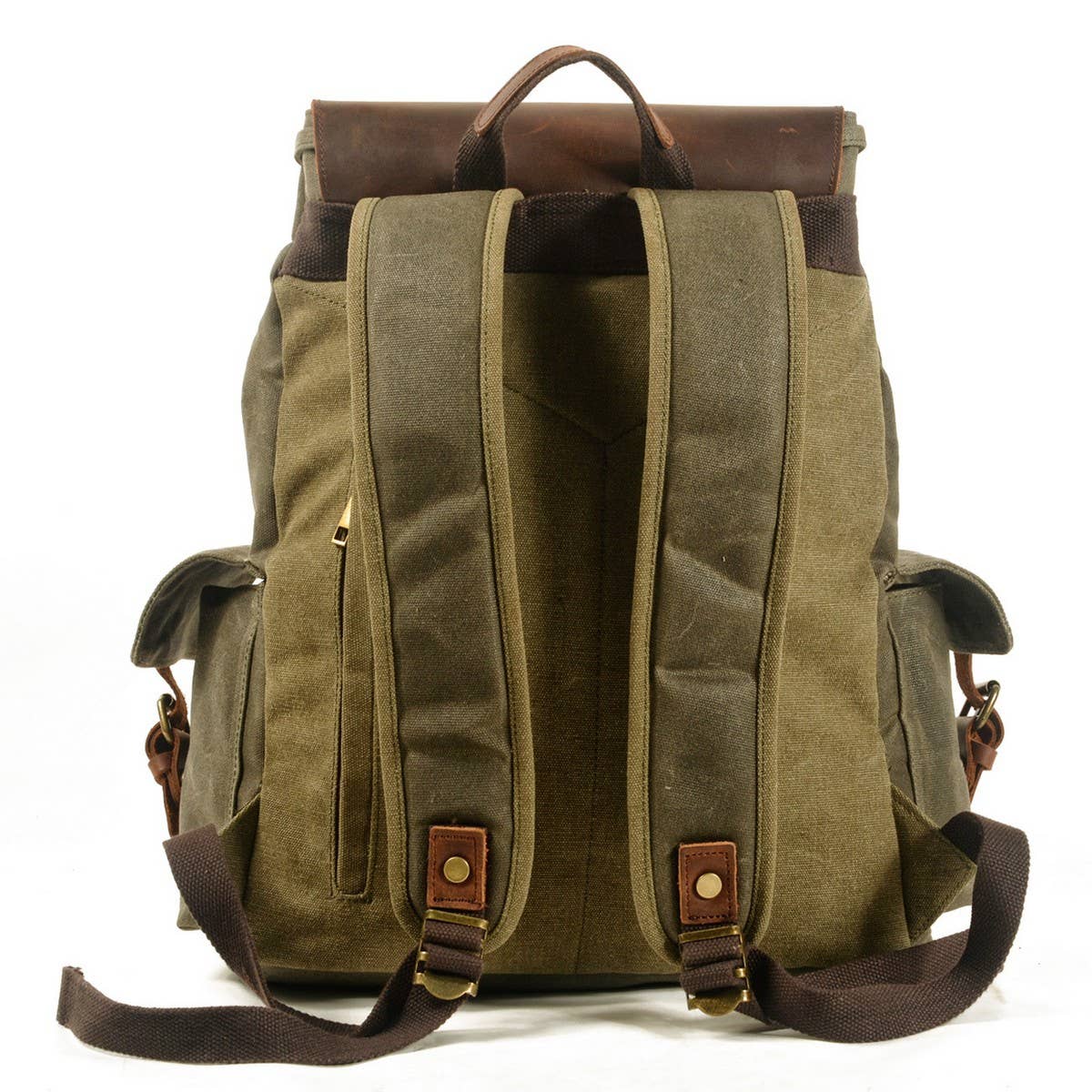 Street Style Waxed Canvas Leather Backpack_CWAB5538