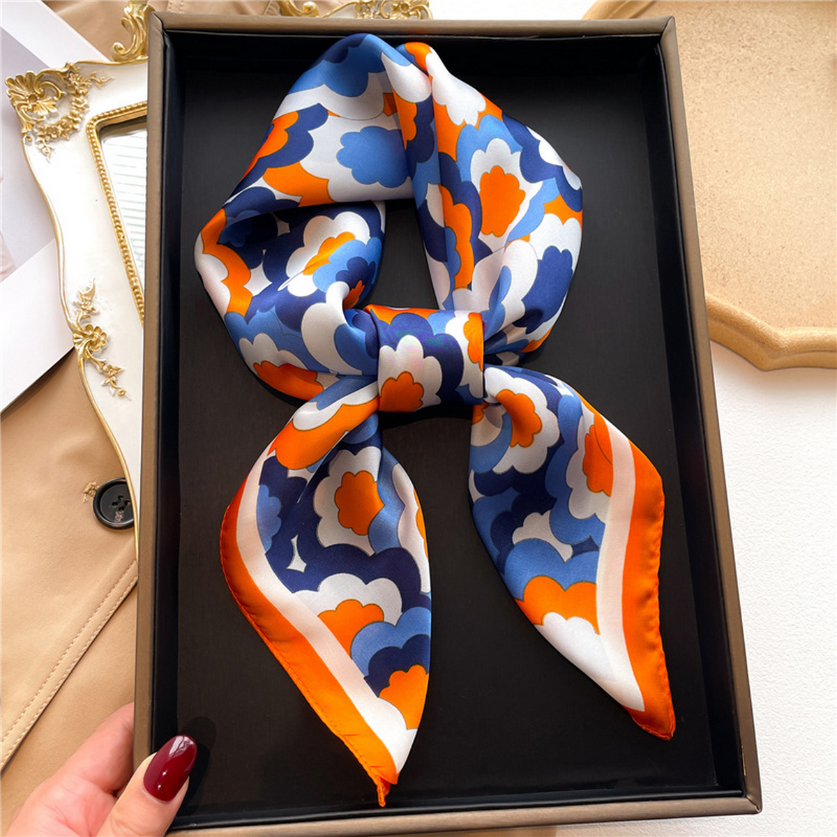 Lily Print Satin Square Scarf for Summer Sun