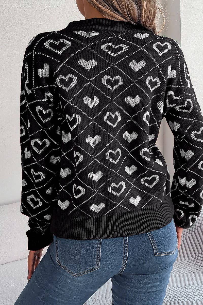 SWEET CONTRAST COLOR LOVE LANTERN SLEEVE SWEATER_CWOSWL2058