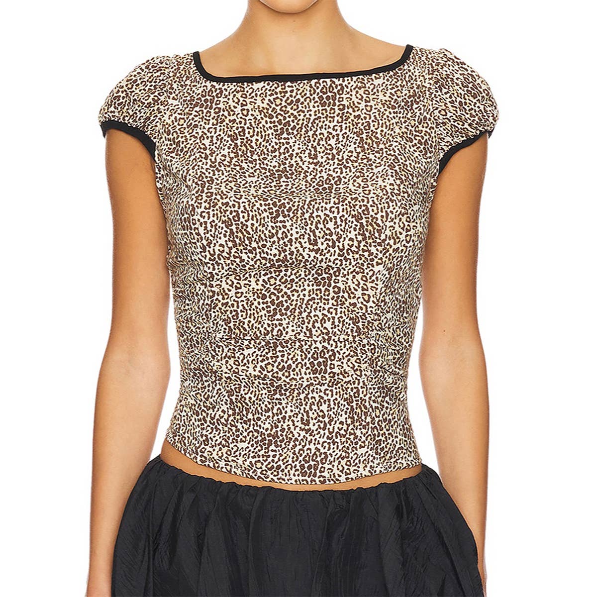 ROUND NECK TIE WITH BOW ADORN LEOPARD T-SHIRT