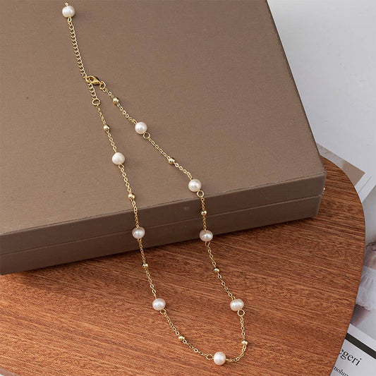 Freshwater pearl necklace collarbone chain
