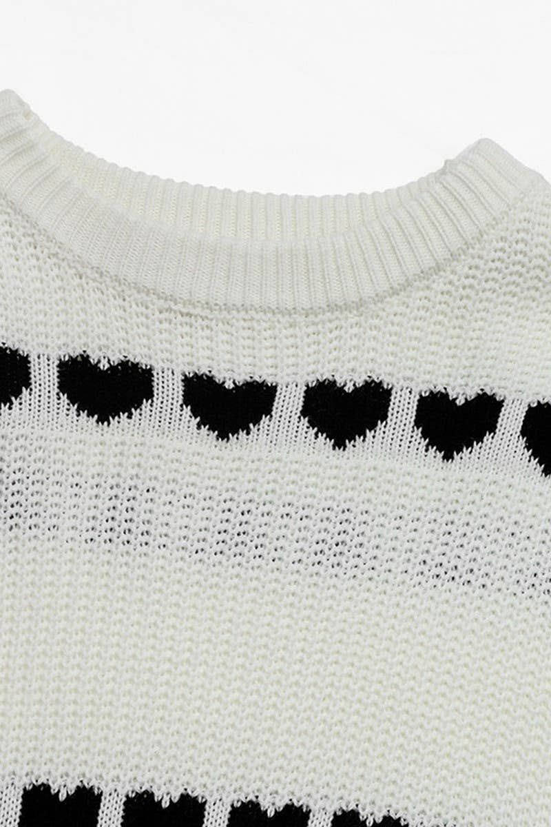 CWOSWL07116_CASUAL PULLOVER LONG SLEEVE HEART KNIT SWEATER