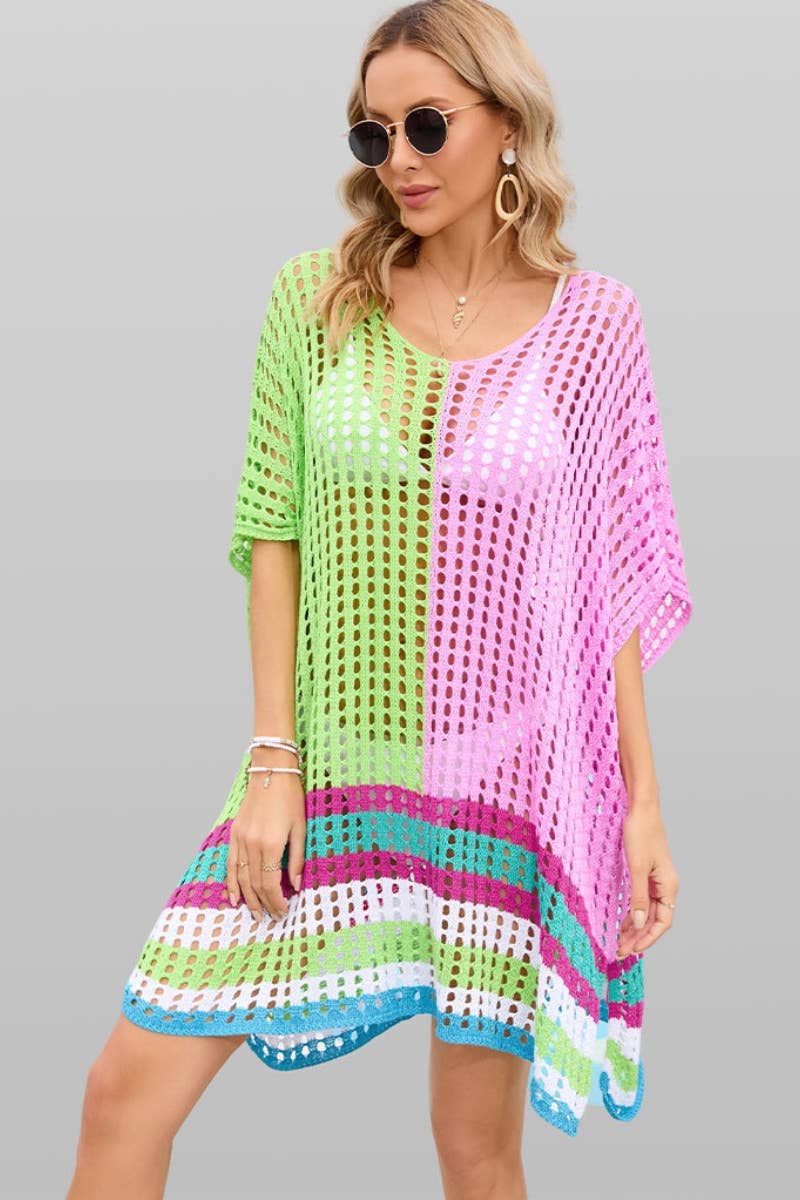 CWTBLS0760_SEXY CUT-OUT BAT-SLEEVE BEACH SMOCK