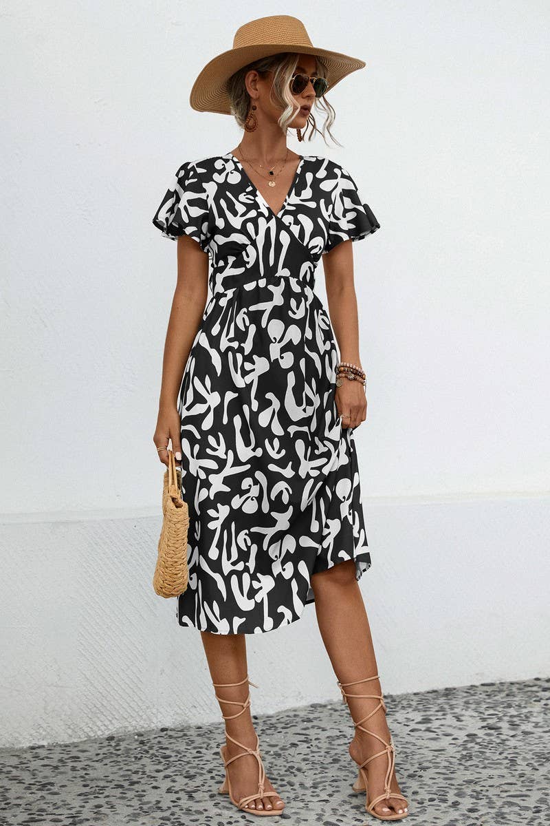 CWDSD7114_SUMMER COMFORTABLE CASUAL V-NECK DRESS