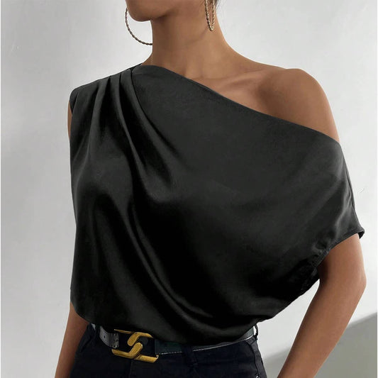 Fashion skew neck pinched irregular vest