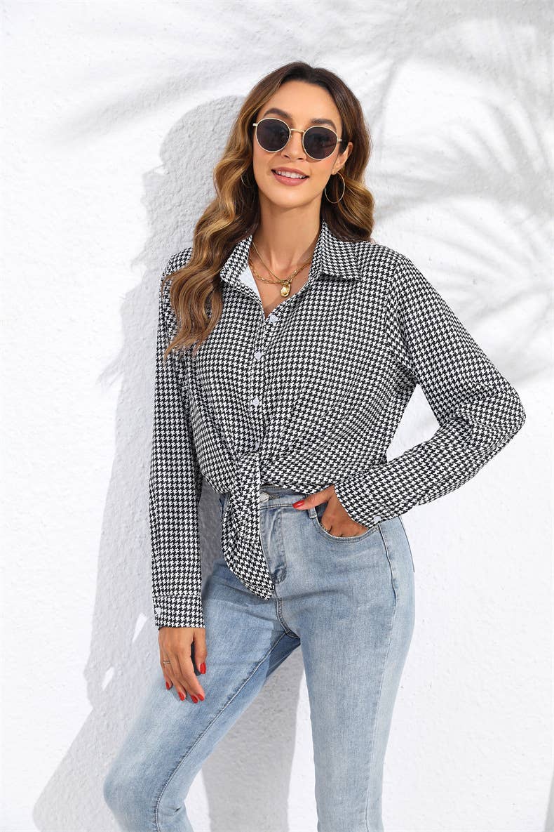 LAPEL PLAID RELAXED LONG-SLEEVED SHIRT