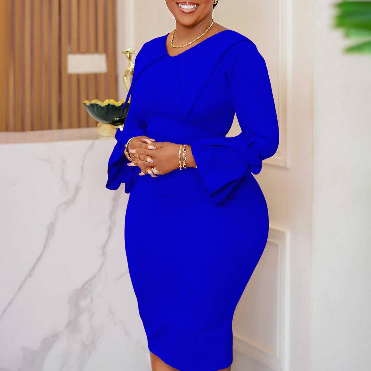 FASHIONABLE AND ELEGANT HIP PENCIL SKIRT DRESS_CWDMD3668