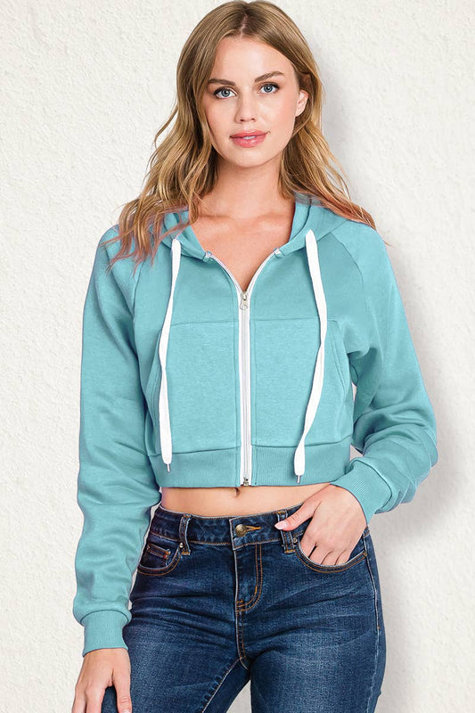 CWOHOL445_Lightweight Zip-up Hoodie Cropped Sweatshirt