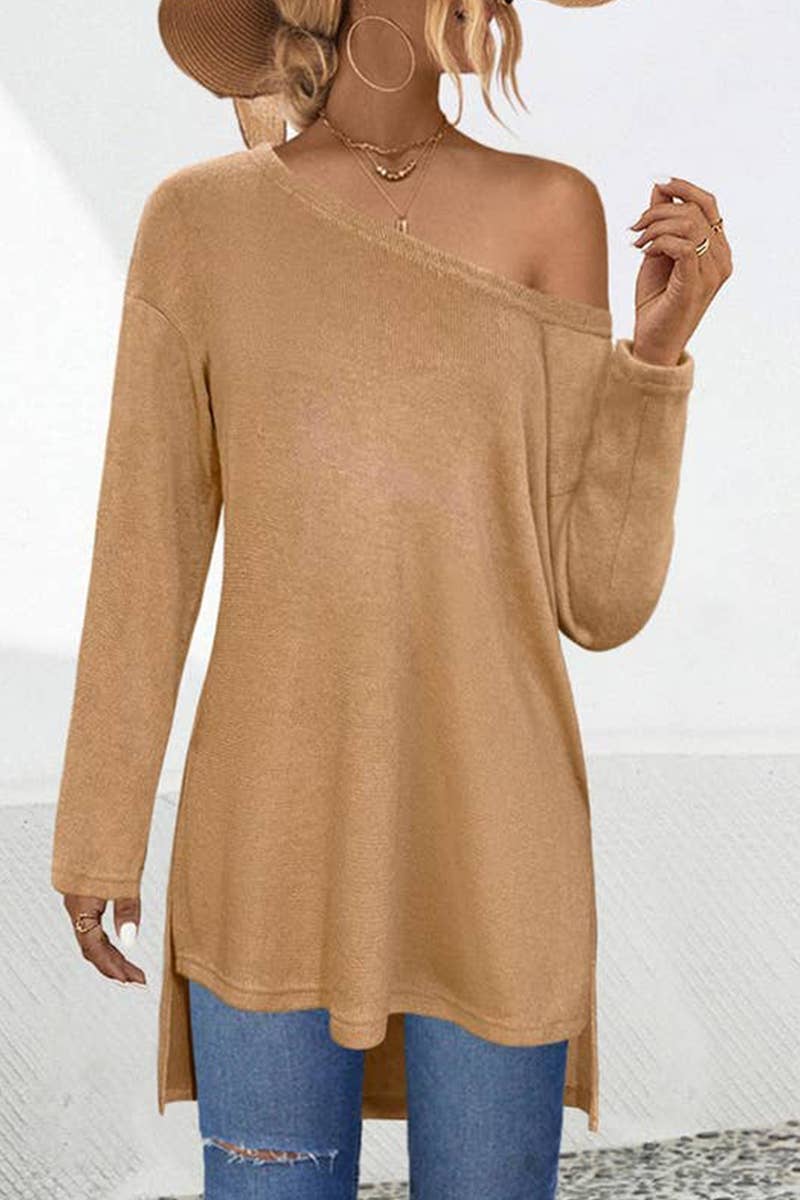 Off-The-Shoulder Split Irregular Knitwear_Cwtbll1755