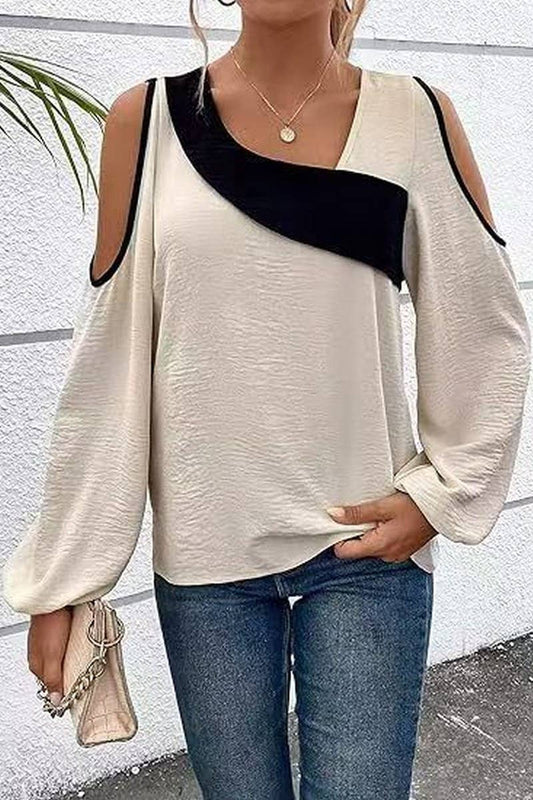 Cwttl2030_Casual Off-Shoulder Stitching Pullover Top