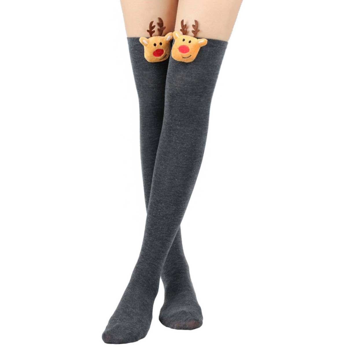 CWMS0806_Christmas Over The Knee Socks Elk Stripes