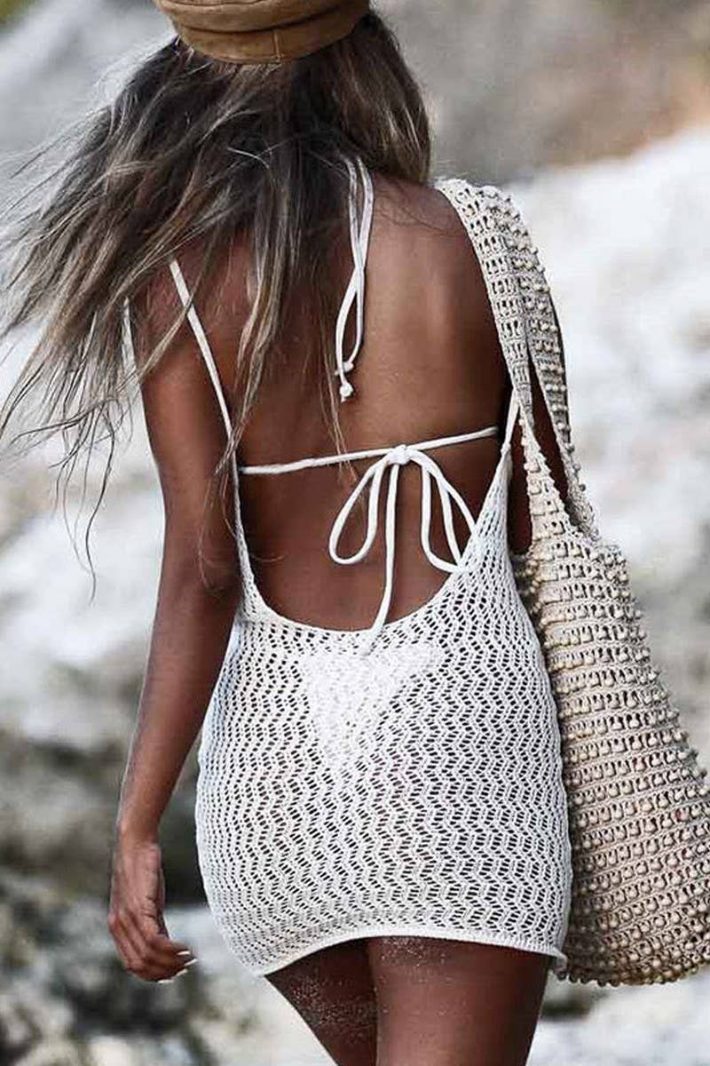 CWDSD4650_KNIT HOLLOWED-OUT BACKLESS LACE-UP BLOUSE