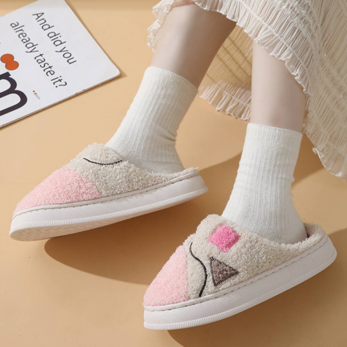 LEISURE NON-SLIP SPLICING COTTON SLIPPERS