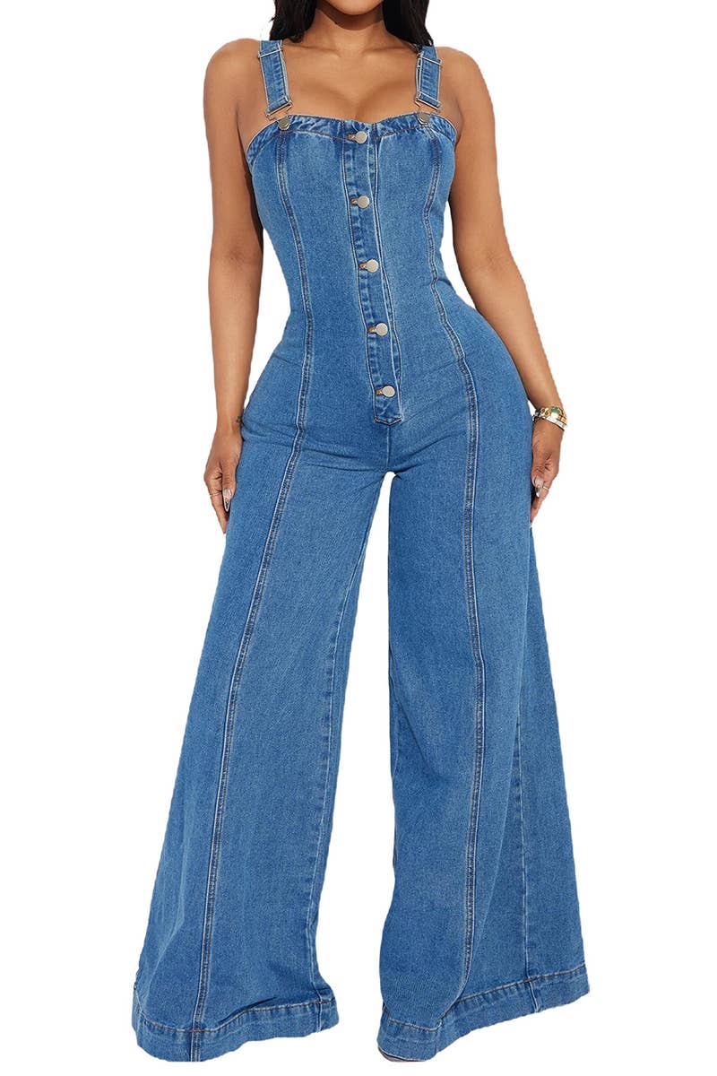 STYLISH CASUAL SEXY BACK STRAP DENIM ROMPER