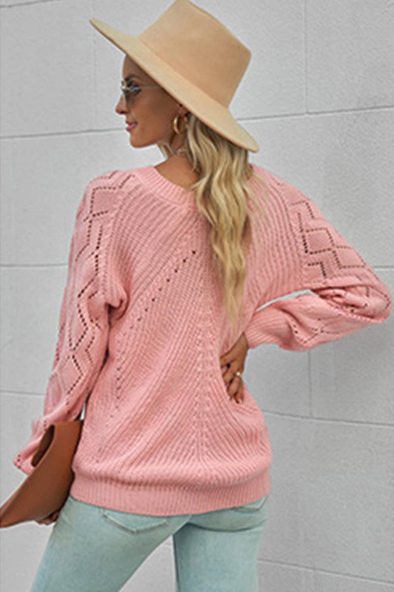 HOLLOW-OUT PULLOVER PATTERN CREW-NECK SWEATER