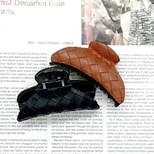 Woven Lattice PU Leather Ethnic Hair Claw_CWAHA6379