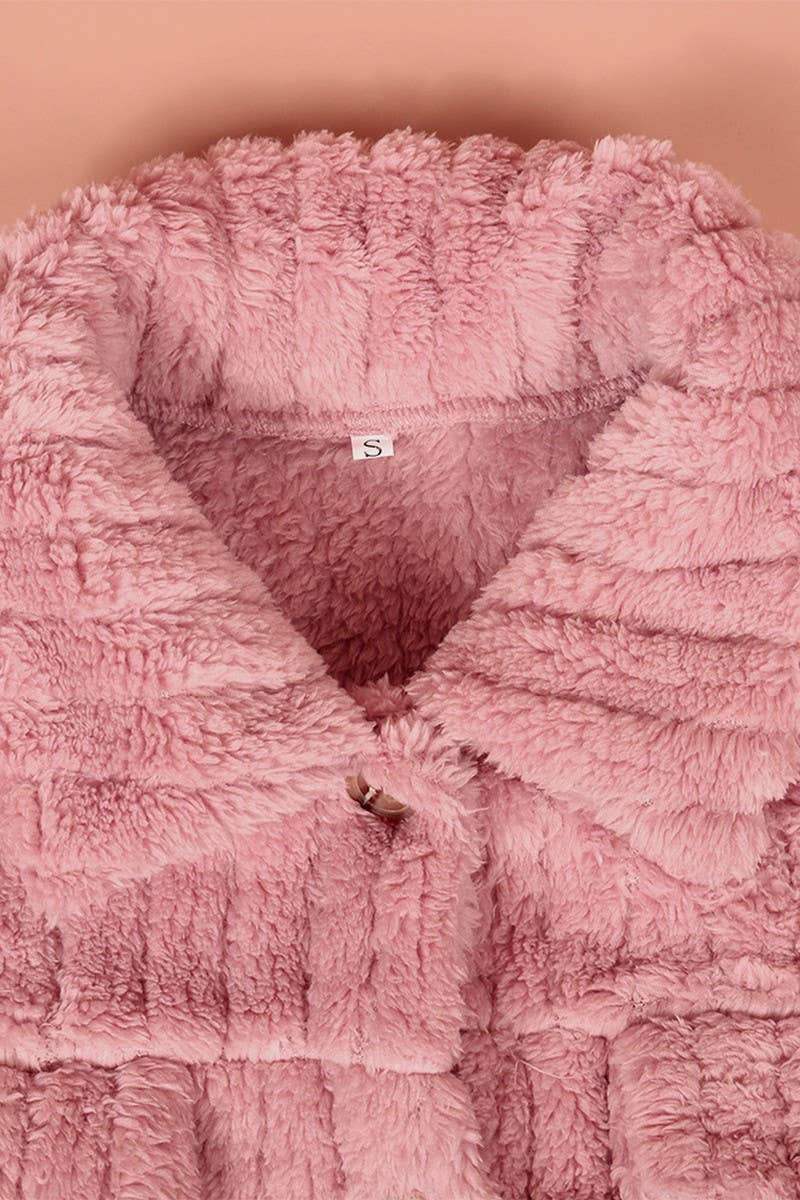 CWOCO0331_RIBBED PLUSH CARDIGAN LAPEL SHORT JACKET