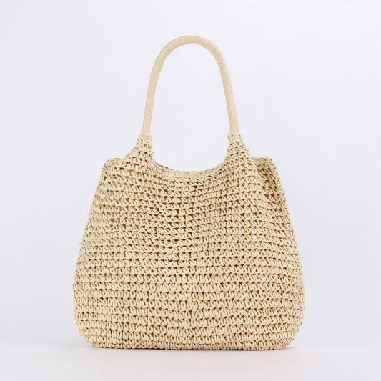 SOLID COLOR HANDMADE PLEATED PAPER ROPE WOVEN BAG_CWAB4711