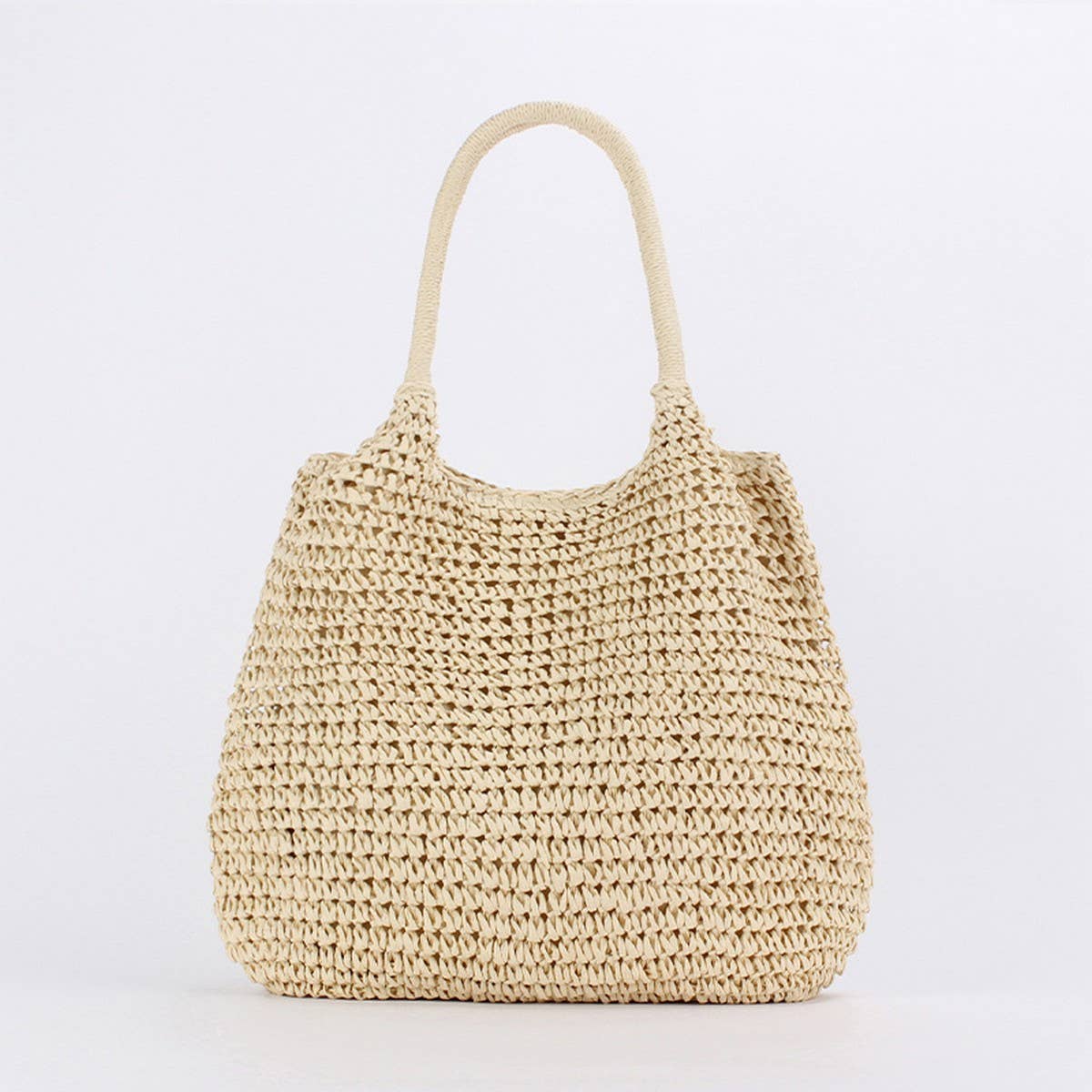 SOLID COLOR HANDMADE PLEATED PAPER ROPE WOVEN BAG_CWAB4711