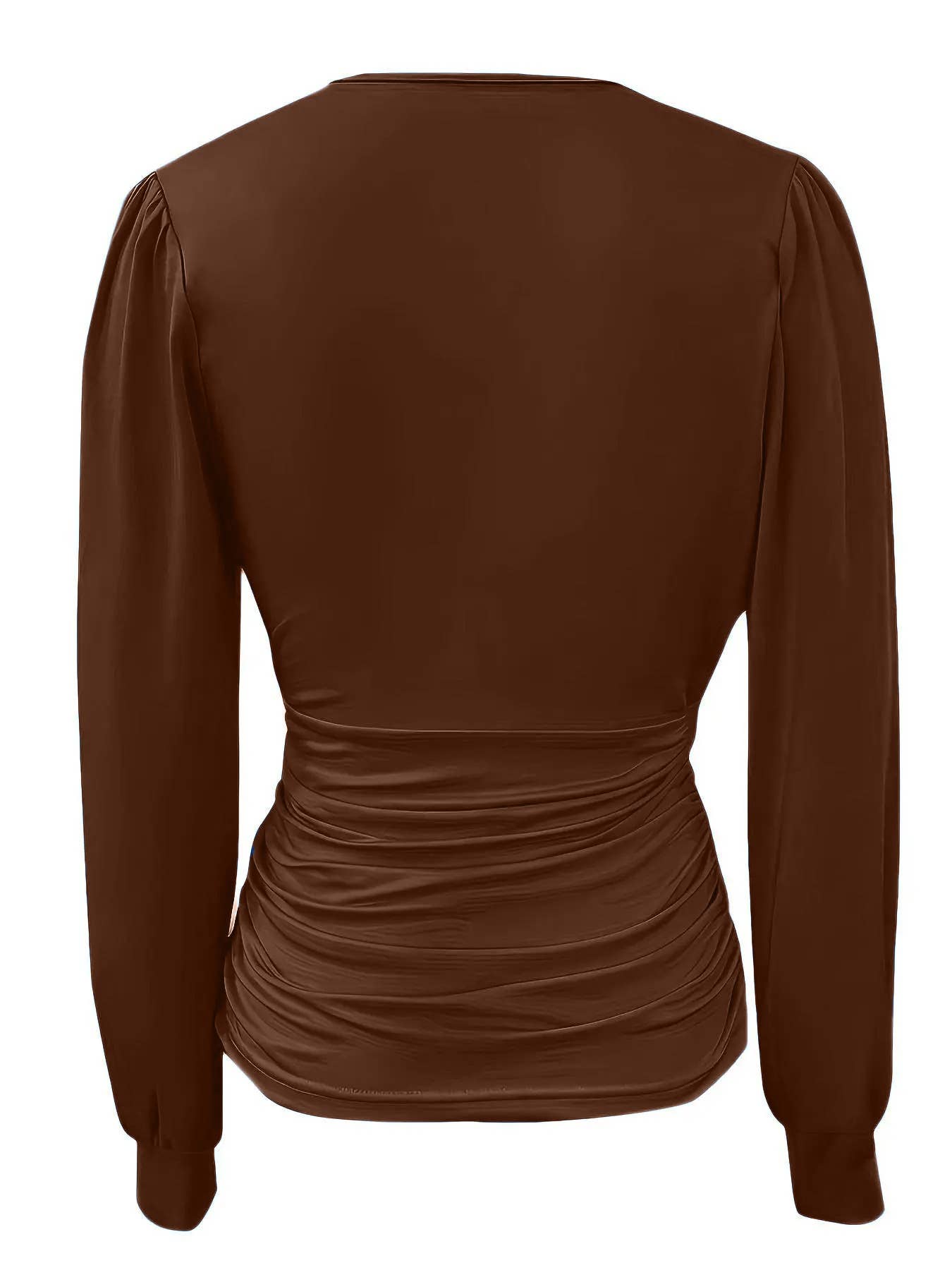 LONG SLEEVE FASHION V-NECK SOLID COLOR CASUAL TOP