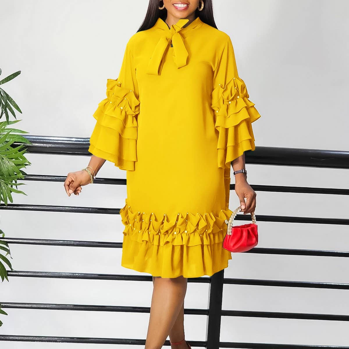 FASHIONABLE TIE-STRAP MULTI-LAYER RUFFLE DRESS