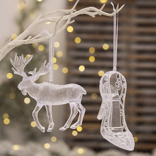 CWMM10180_CLEAR REINDEER AND HIGH HEEL XMAS ORNAMENTS