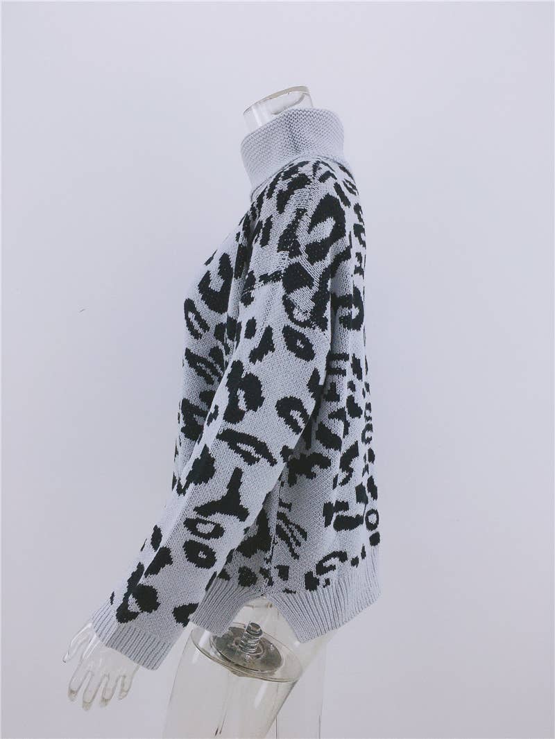 LEOPARD PRINT SWEATER LOOSE TURTLENECK SWEATER