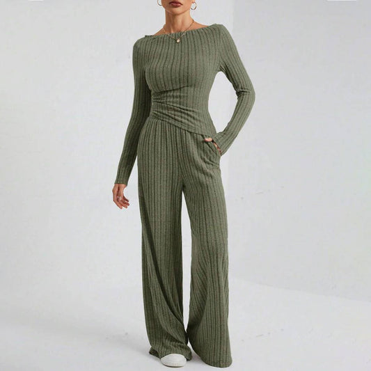 FASHION LONG SLEEVE WIDE-LEG PANTS TWO-PIECE SUIT