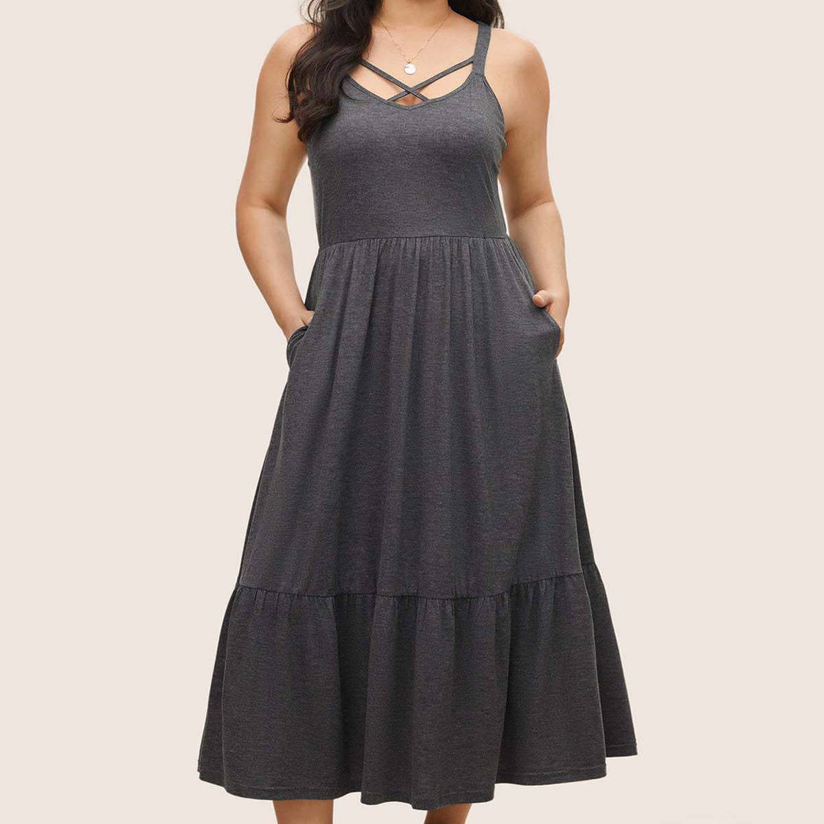 POCKET WAIST CINCHED SUSPENDER DRESS