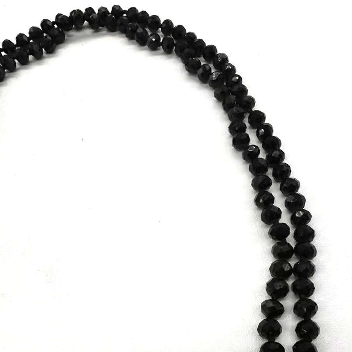BLACK CRYSTAL KNOT SIMPLE LONG NECKLACE_CWMM4861