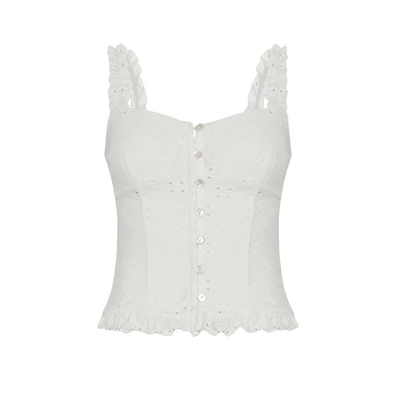 Slim-fitting solid-color sexy lace halter top