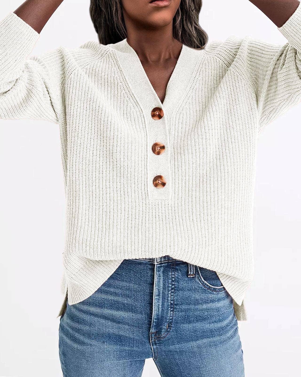 KNIT PULLOVER V-NECK SINGLE BREASTED SWEATER